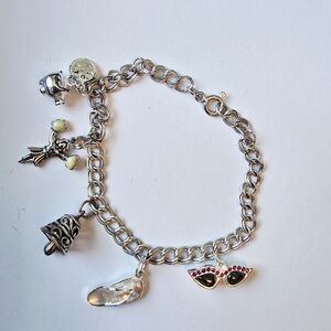Silver Tone Charm Bracelet with Silver Charms